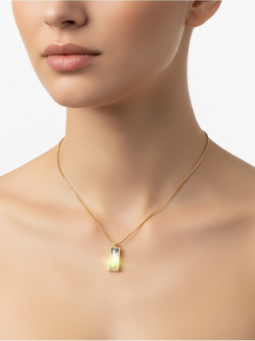 L&D Gold-Tone Iridescent Crystal Bar Pendant Necklace Women high quality Jewelry